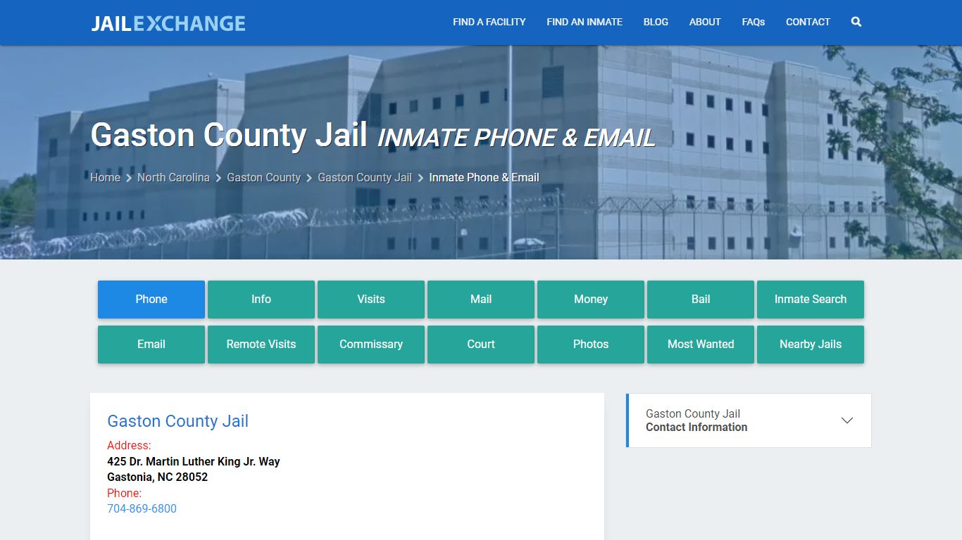 Inmate Phone - Gaston County Jail, NC - Jail Exchange